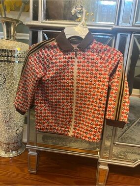 Gucci Red and White Geometric Zip-Front Kids Jacket